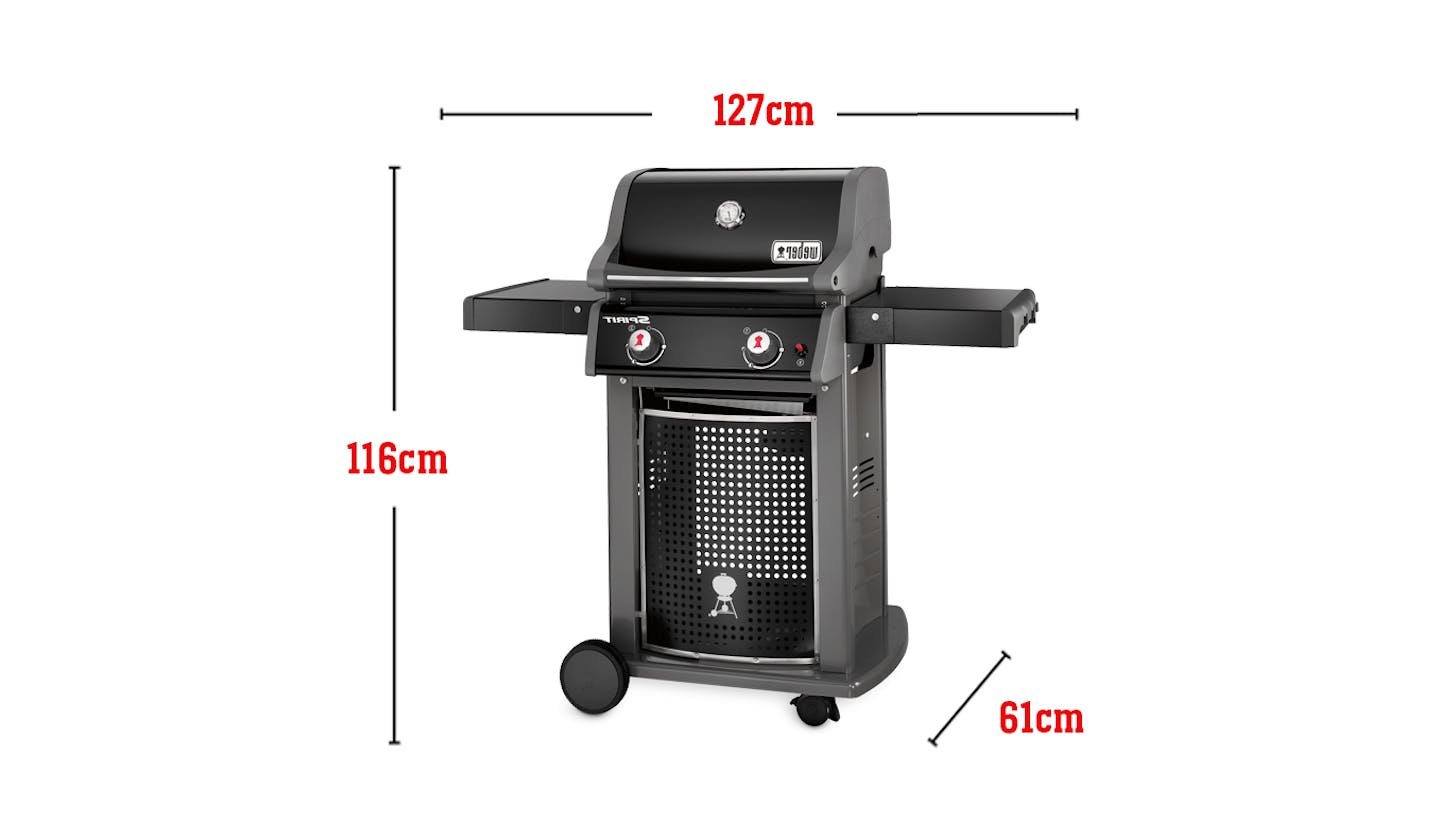 Geschikt voor 12 hamburgers gemeten met een Weber-hamburgerpers, totaal grilloppervlak 2903 cm2, invoerbranders 26.500 Btu per uur