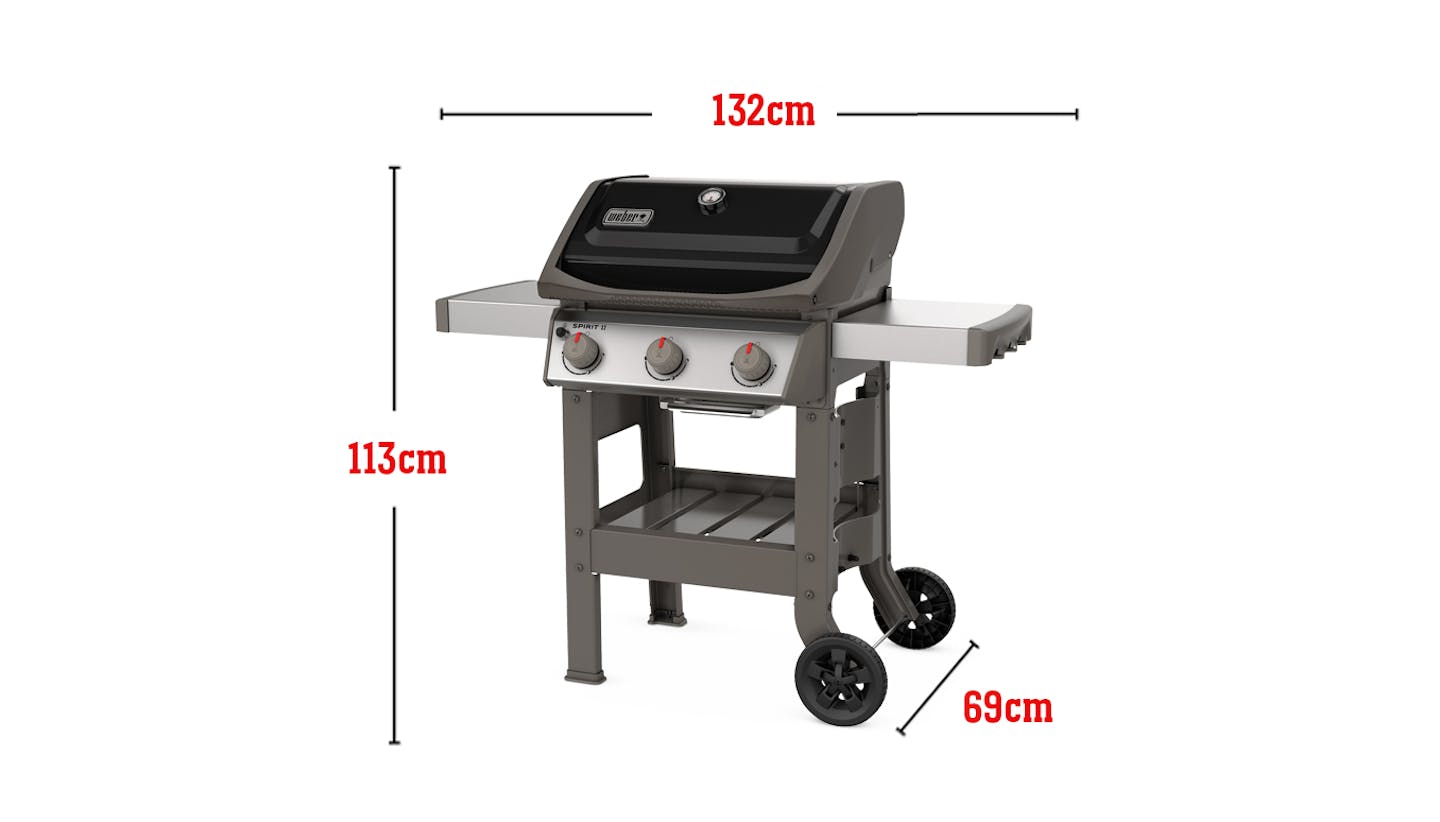 Fits 15 Burgers Measured with a Weber Burger Press, Total cooking area 3,413 square cm, 30,000 Btu-Per-Hour Input Burners