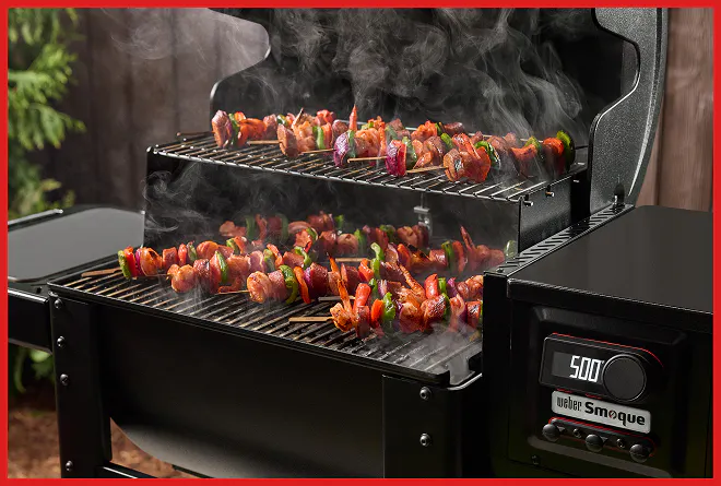$100 OFF SEARWOOD&reg; & WEBER SMOQUE&trade; MODELS,  $5 OFF PELLET FUEL