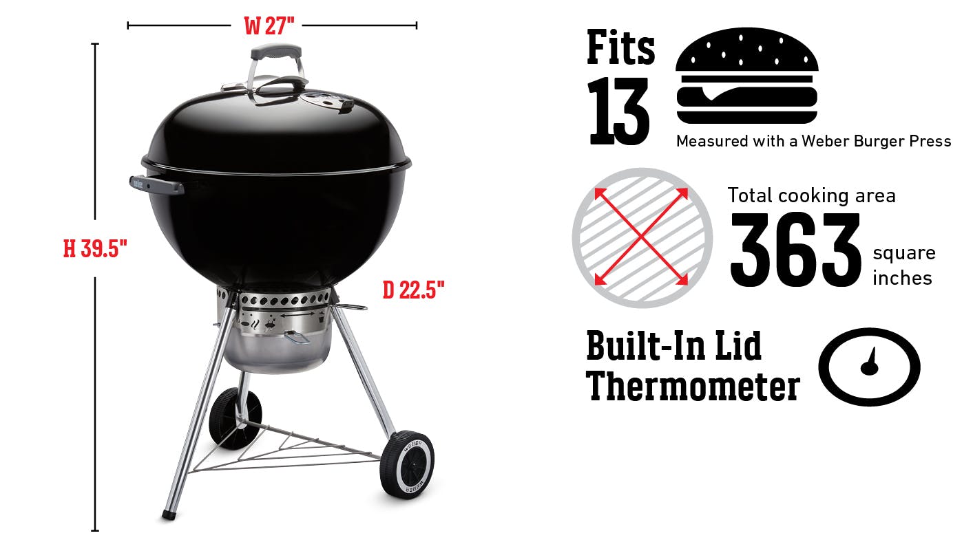 Fits 13 Burgers Measured with a Weber Burger Press, Total cooking area 363 square inches, Built-In Lid Thermometer