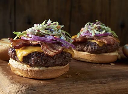 Bacon Cheeseburgers with Blue Cheese Coleslaw