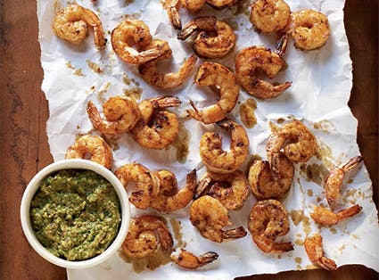 Spicy Shrimp with Charred Poblano Romesco