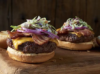 Bacon Cheeseburgers with Blue Cheese Coleslaw 